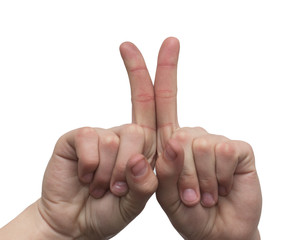 male hands on a white background