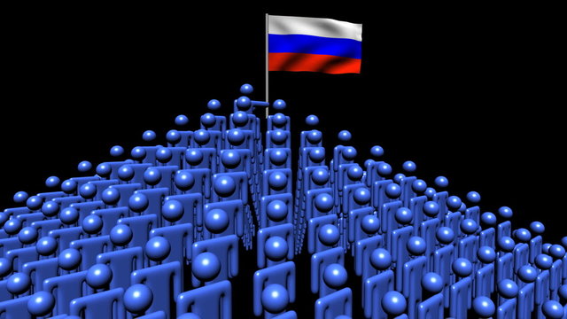 pyramid of men with rippling Russian flag animation