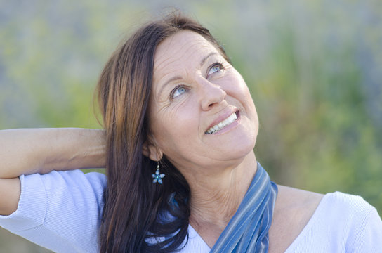 Portrait Attractive mature woman park outdoor