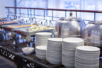 Buffet Table with dishware
