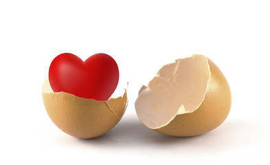 Broken egg and heart is pulled out