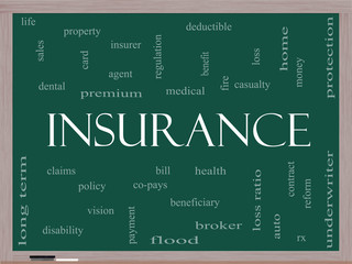 Insurance Word Cloud Concept on a Blackboard