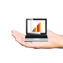 Hand  of business graph in computer