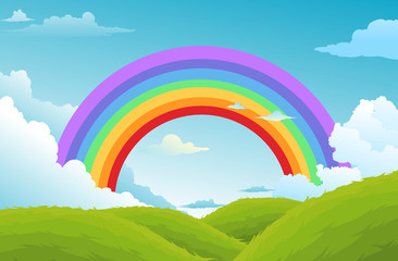 rainbow and clouds in the sky background vector