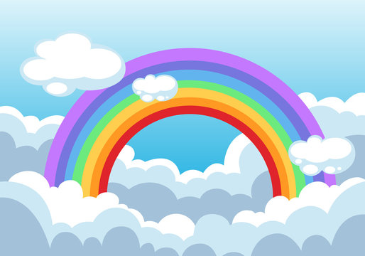 rainbow and clouds in the sky background vector