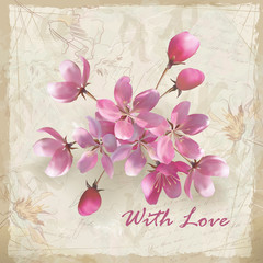 Realistic vector flowers on sketchy floral paper