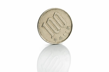 Japanese yen coin isolated on white background
