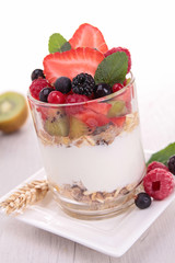 fruits, oat flakes and dairy