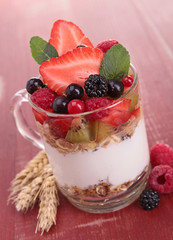 fruits, oat flakes and dairy