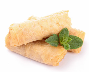 isolated spring roll and mint