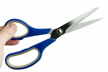 man holding scissors isolated on white background