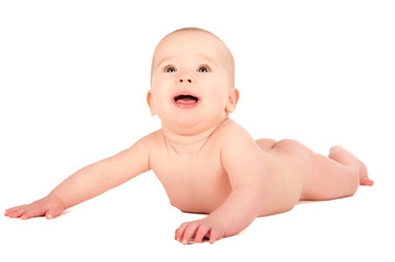 happy naked baby isolated