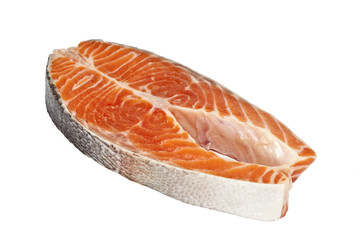 Piece of red fish on a white background