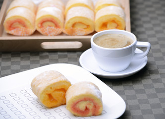 Jam Roll Cake and Hot Coffee