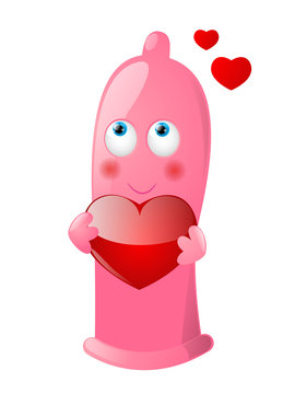 Funny condom character in love