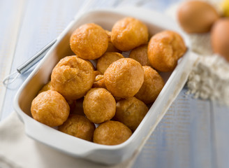 bignole typical italian carnival dessert, selective focus