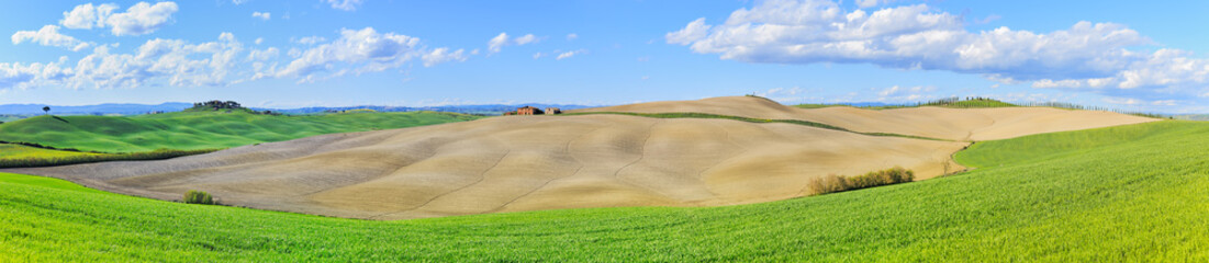 Fototapeta na wymiar Toskania, krajobrazu wiejskiego. Wzgórz, gospodarstw wiejskich, drzewo