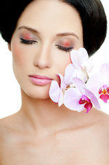 girl with pink orchid