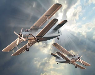 Peel and stick wall murals Old airplane The Fighters. Retro technology theme.