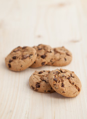Chocolate chips cookies n a wooden table