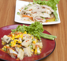 The spicy of boiled corn salad with crab