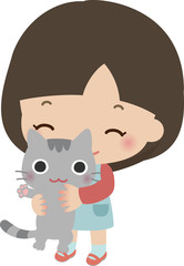 猫を抱いた小さい女の子