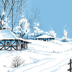Winter snowy landscape vector illustration