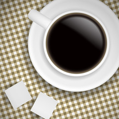 Cup of coffee on Brown tablecloth