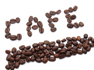 coffee beans text as cafe