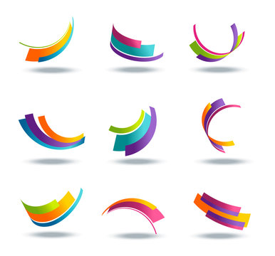 Abstract 3d icon set with colorful ribbon elements