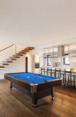 modern loft, room with billiard