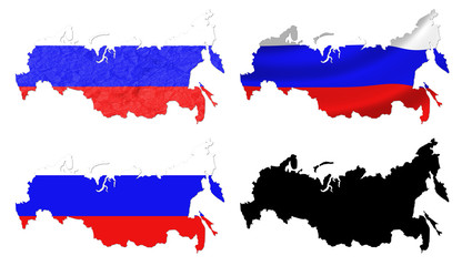 Russia flag over map collage