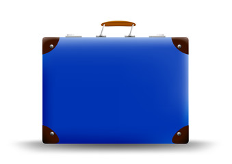 blue suitcase on white background