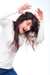 Fototapeta premium woman with her arms up and screaming