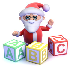 Santa learns his ABC with wooden blocks