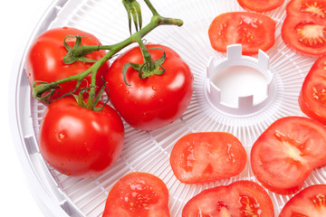 Fototapeta premium Fresh tomato on food dehydrator tray