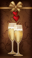 Love banner with champagne, vector illustration
