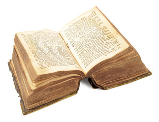 Obraz premium Old open book isolated on white