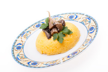 Corn Mush And Chopped Mushrooms