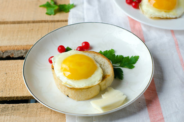 Crostini with a fried egg