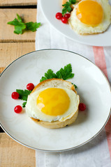 Crostini with a fried egg