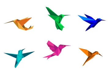Crédence de cuisine en verre imprimé Animaux géométriques Colibris en origami