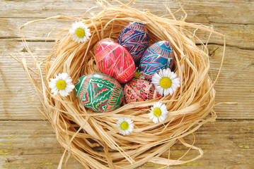 Colorfull easter eggs in nest
