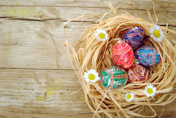 Easter rustic background with eggs