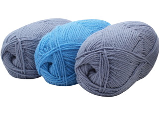 Three skeins of yarn on white background