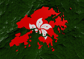 Hong Kong map flag with abstract binary background illustration
