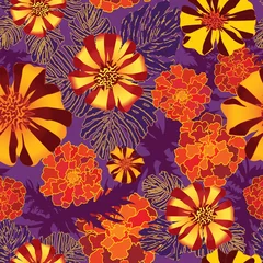 Fotobehang seamless pattern with flowers velvet ribbon. floral background © Terriana