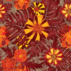 Foto auf Acrylglas seamless pattern with flowers velvet ribbon. floral background © Terriana