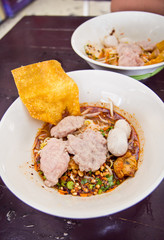 Hot and Spicy noodle soup with fish ball