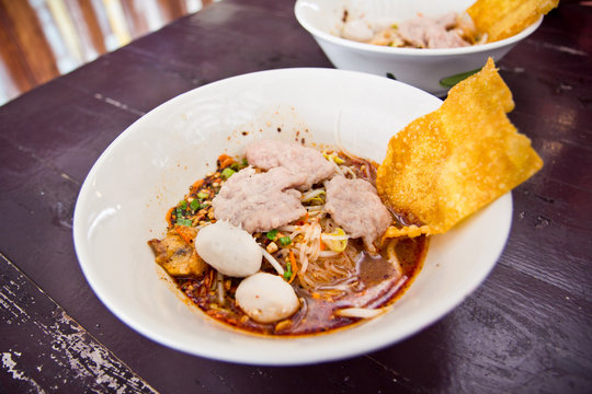 Hot and Spicy noodle soup with fish ball